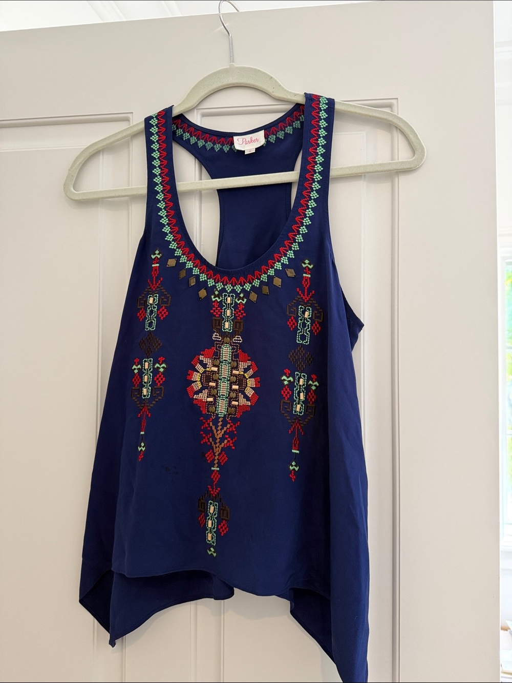 Parker Navy Racerback Tank with Red, Green & Turquoise Embroidery